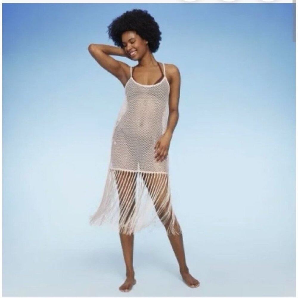 Wild Fable XS Cream Fishnet Fringe Cover-Up Dress With Tags